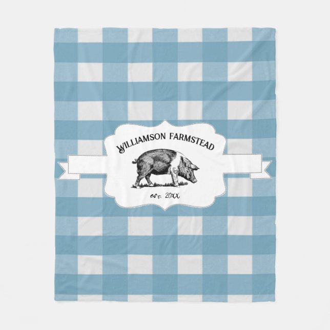 Blue Buffalo Kariert Farm Pig Fleece Blanket (Vorderseite)