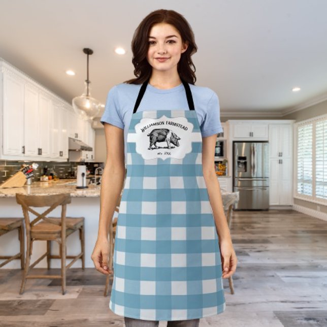 Blue Buffalo Kariert Farm Pig Schürze (Blue Buffalo Plaid Farm Pig Personalized Apron)