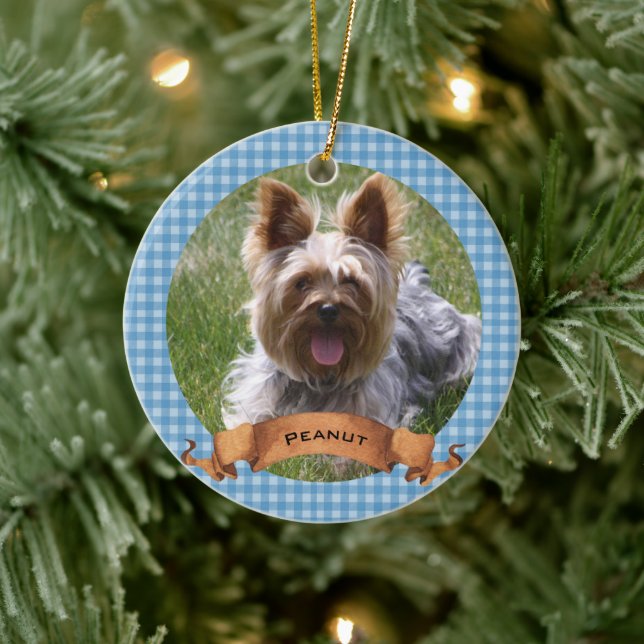 Blue Buffalo Kariert Pet Foto Personalisiert Keramik Ornament (Baum)