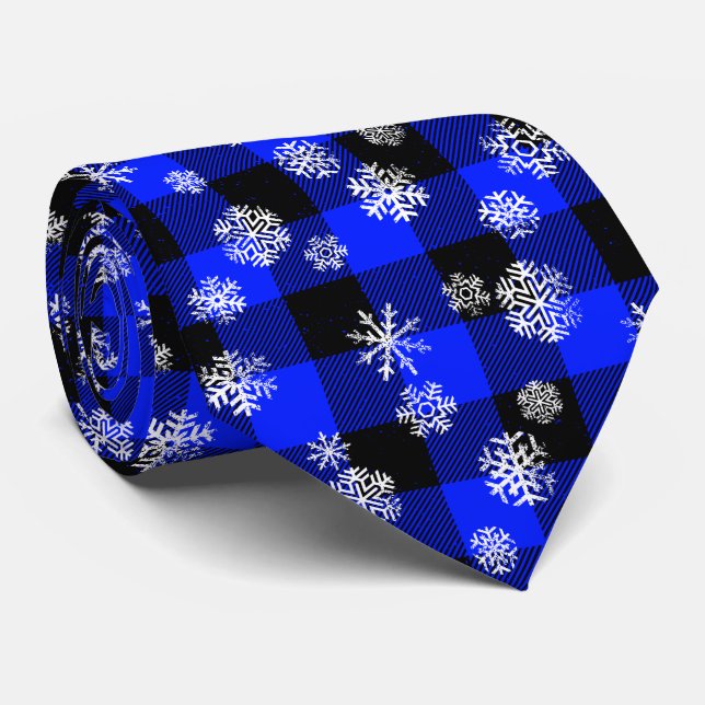 Blue Buffalo Kariert Snowflakes Weihnachten Krawatte (Gerollt)