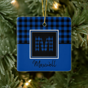 Blue Buffalo Kariert und Black Monogram und Name Keramikornament
