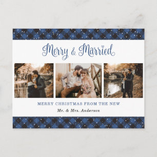 Blue Buffalo Kariert Verheiratet und Merry Newlywe Feiertagspostkarte