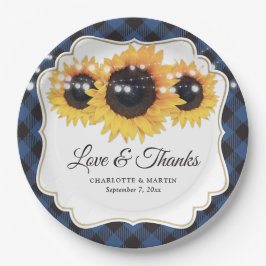 Blue Buffalo Karierte Sonnenblumenblume Hochzeit Pappteller
