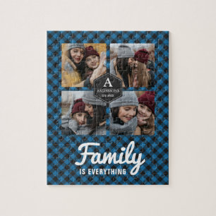 Blue Buffalo Karo Lumberjack-Familienfoto-Collage Puzzle