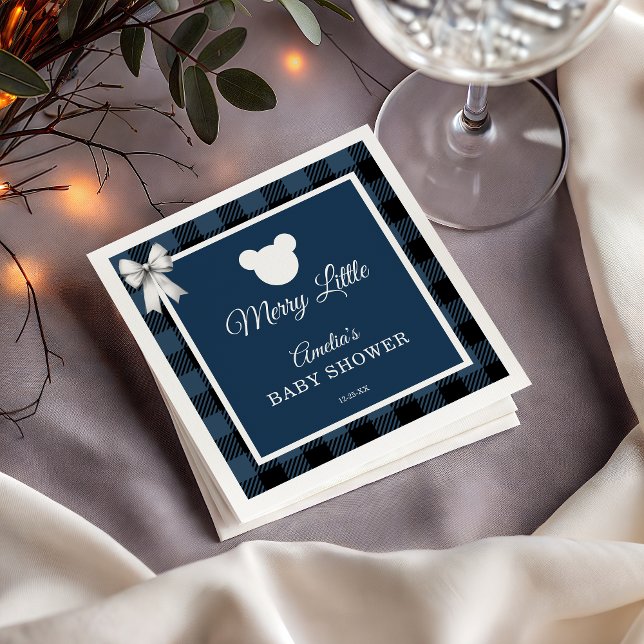 Blue Buffalo Plaid Bear Baby Shower Napkins Serviette (Von Creator hochgeladen)