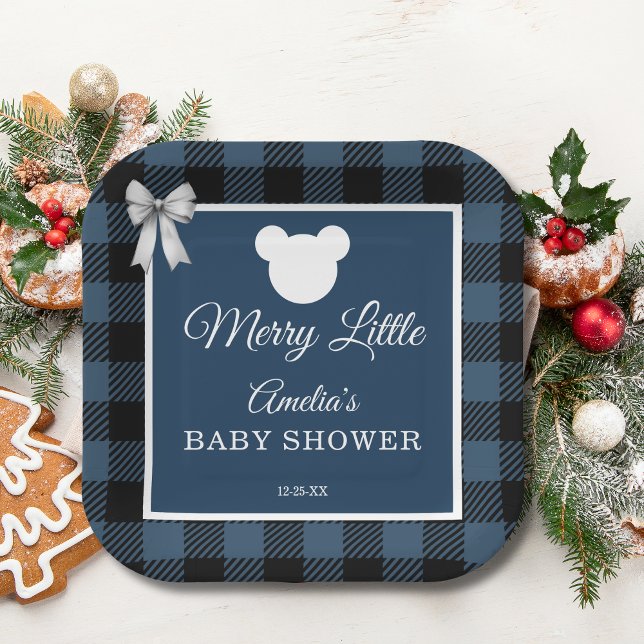 Blue Buffalo Plaid Bear Baby Shower Paper Plates Pappteller (Von Creator hochgeladen)