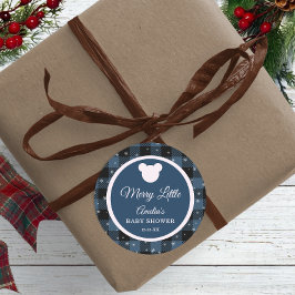 Blue Buffalo Plaid Bear Baby Shower Sticker