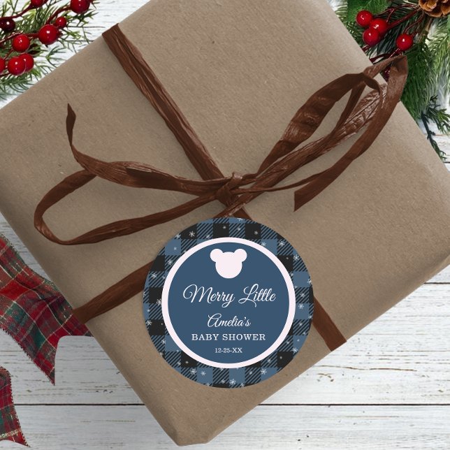 Blue Buffalo Plaid Bear Baby Shower Sticker (Von Creator hochgeladen)
