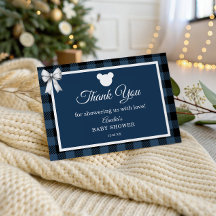 Blue Buffalo Plaid Bear Thank You Card