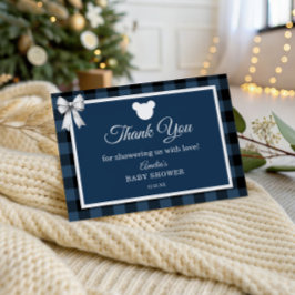 Blue Buffalo Plaid Bear Thank You Card Dankeskarte