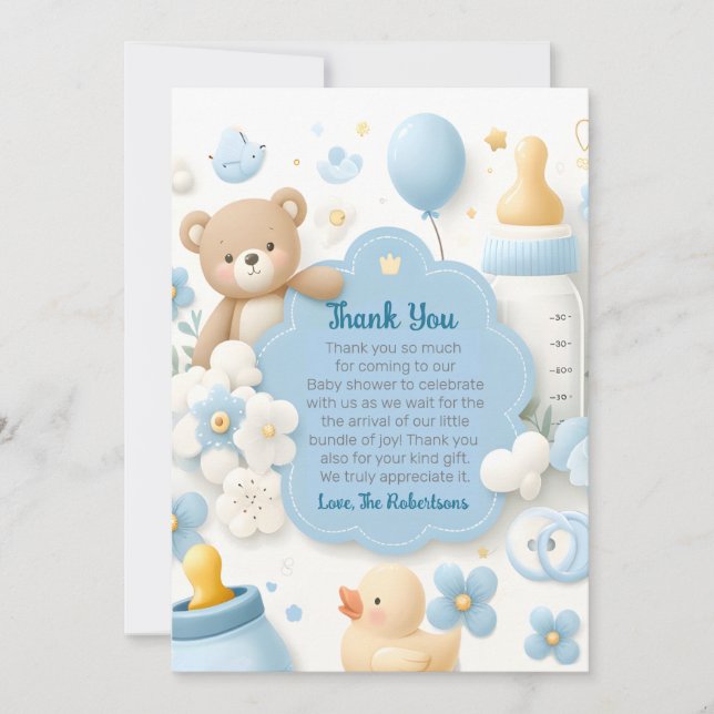 Blue Bundle Joy: Baby Boy Shower Dankeskarte (Vorderseite)