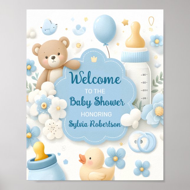 Blue Bundle Joy:Teddy Bear Baby Boy Dusche Willkom Poster (Vorne)