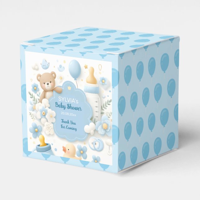 Blue Bundle Joy: Teddy Bear Baby Boy Shower Geschenkschachtel (Vorderseite)