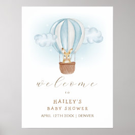 Blue Bunny Air Balloon Baby Dusche Willkommen Poster