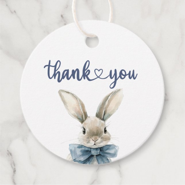 Blue Bunny Baby Dusche Geschenkanhänger (Vorderseite)
