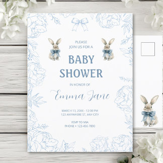 Blue Bunny Baby Dusche Postkarte