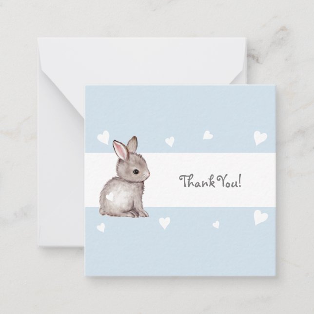 Blue Bunny Baby Dusche Vielen Dank Notecard Mitteilungskarte (Vorderseite)