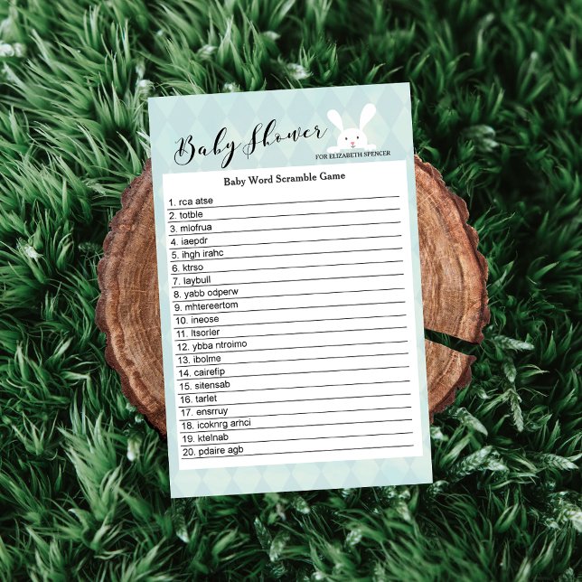 Blue Bunny Baby Dusche Word Scramble Game Card Einladung (Von Creator hochgeladen)