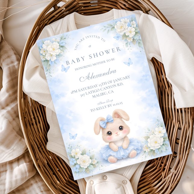 Blue Bunny Blumen-Babyshower Einladung (Von Creator hochgeladen)