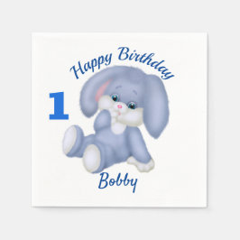 Blue Bunny Boys 1. Geburtstag Personalize Name Age Serviette