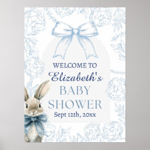 Blue Bunny Floral Baby Dusche Begrüßungszeichen Poster