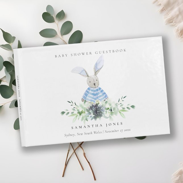 Blue Bunny Garden Succulent Foliage Baby Dusche Gästebuch (Von Creator hochgeladen)