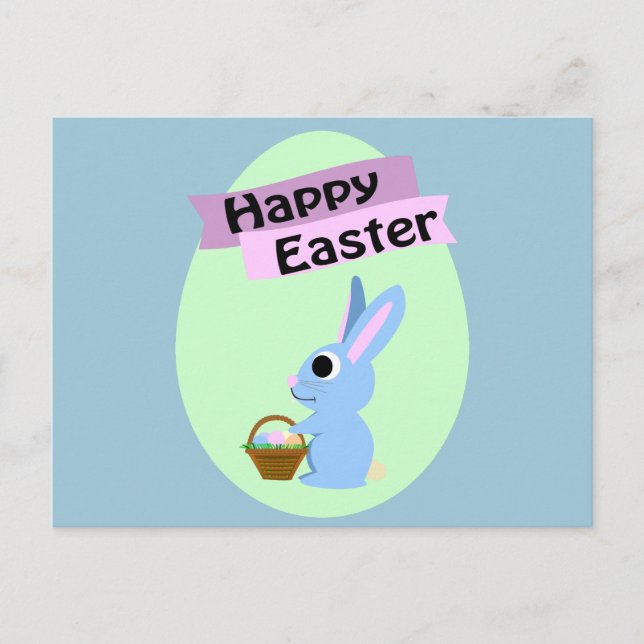 Blue Bunny Happy Oaster Feiertagspostkarte (Vorderseite)