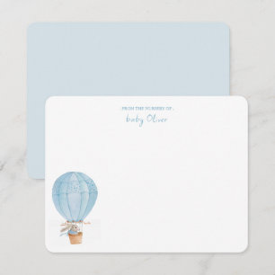 Blue Bunny in Hot Air Balloon Baby-Junge Dankeskarte