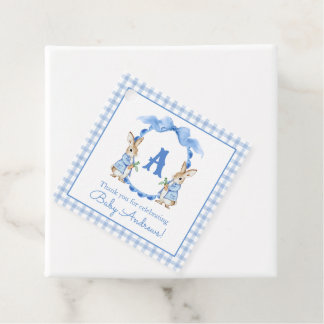 Blue Bunny Rabbit Gingham Monogram Wappen Geschenkanhänger