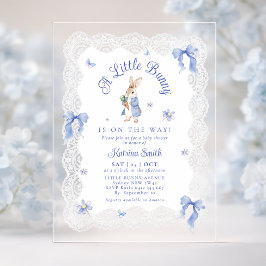 Blue Bunny Rabbit Lace Baby Shower Acryleinladungen