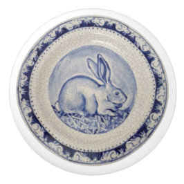 Blue Bunny Rabbit Plate Delft Dedham Keramik Pull Keramikknauf