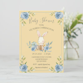 Blue Bunny Rabbit Yellow Boy Baby Dusche Einladung