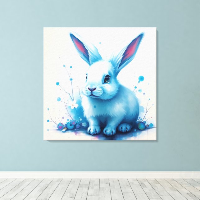 Blue Bunny Watercolor Artwork Leinwanddruck (Insitu (Holzboden))
