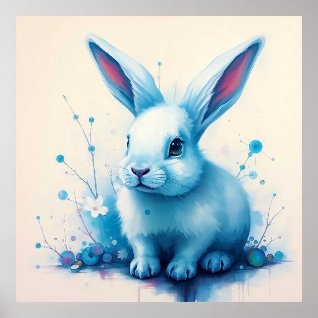 Blue Bunny Watercolor Artwork Poster (Vorne)