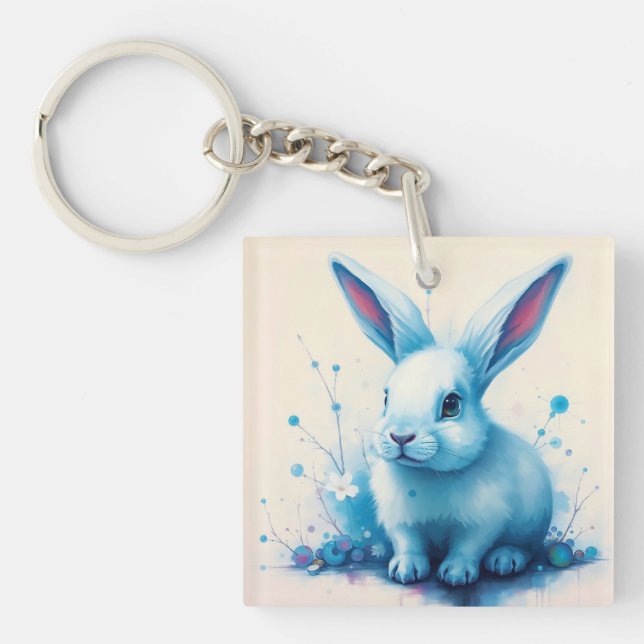 Blue Bunny Watercolor Artwork Schlüsselanhänger (Vorderseite)