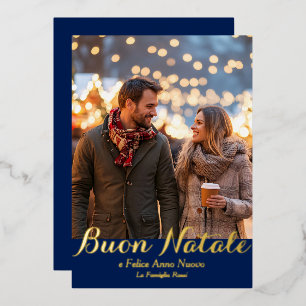 Blue Buon Natale e Felice Anno Nuovo Script Foto Folien Feiertagskarte