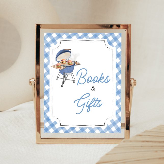 Blue Burger GRILLEN Baby Duschbücher und Geschenke Poster (Boy Backyard BBQ Baby Shower Books and Gifts Sign)