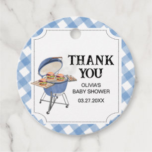 Blue Burger GRILLEN Baby Dusche Runde Geschenkanhänger