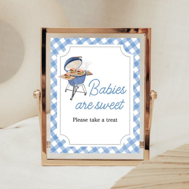 Blue Burger GRILLEN Baby Shower Babys sind süß Poster (Boy Backyard BBQ Baby Shower Babies are Sweet Sign)
