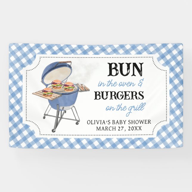 Blue Burger GRILLEN Baby Shower Banner (Horizontal)