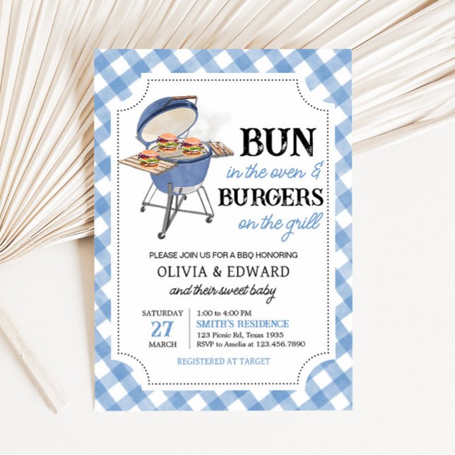 Blue Burger GRILLEN Baby Shower Einladung (Boy Backyard BBQ Baby Shower Invitation)