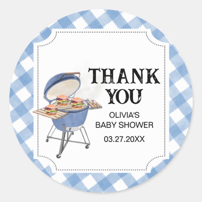 Blue Burger GRILLEN Baby Shower Runder Aufkleber (Vorderseite)