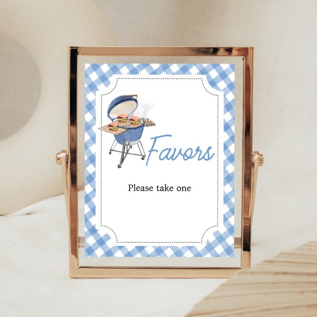 Blue Burger GRILLEN Favors Poster (Boy Backyard BBQ Baby Shower Favors Sign)