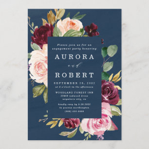 Blue-Burgund-Blush-Gold-Engagement-Partei Einladung