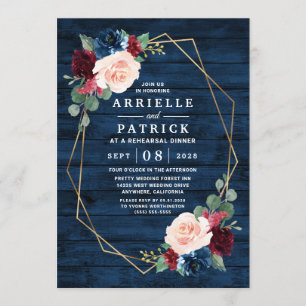 Blue Burgundi Gold Blush Probe Dinner Einladung