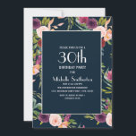 Blue Burgundy Blush Bloral 30. Geburtstag Einladung<br><div class="desc">Elegantes Marineblau,  Bordeaux und rot rosa boho-Stil Aquarell florale 30. Geburtstag Party Einladung für Frauen. Text und Schriftart sind vollständig anpassbar,  wenn Sie Zazzles Designwerkzeug verwenden. Kontaktieren Sie uns für Hilfe bei der Anpassung oder der Anpassung von Produkten.</div>