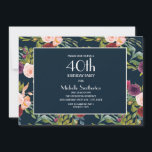 Blue Burgundy Blush Bloral 40. Geburtstag Einladung<br><div class="desc">Elegantes Marineblau,  Bordeaux und rot rosa boho-Stil Aquarell florale 40. Geburtstag Party Einladung für Frauen. Text und Schriftart sind vollständig anpassbar,  wenn Sie Zazzles Designwerkzeug verwenden. Kontaktieren Sie uns für Hilfe bei der Anpassung oder der Anpassung von Produkten.</div>
