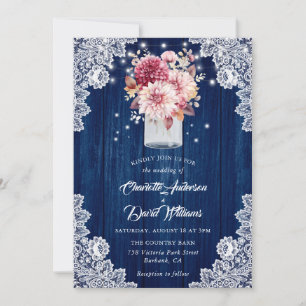 Blue Burgundy Blush Dahlia Bloral Wedding Einladung