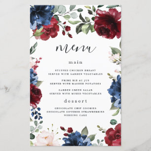Blue Burgundy Blush Pink Wedding Menu Cards