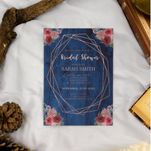 Blue Burgundy Geometric Brautparty Rose Gold Folieneinladung